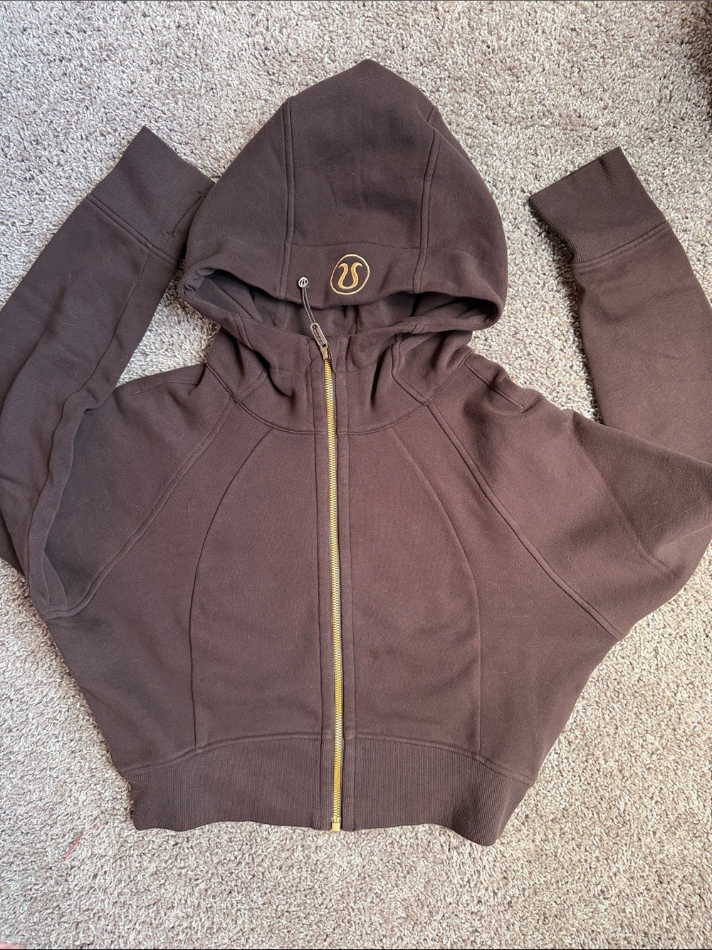 lululemon Brown Scuba Full Zip Hoodie with Gold Accents